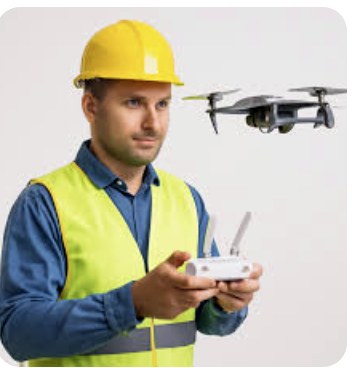 Operador com drone em ambiente técnico